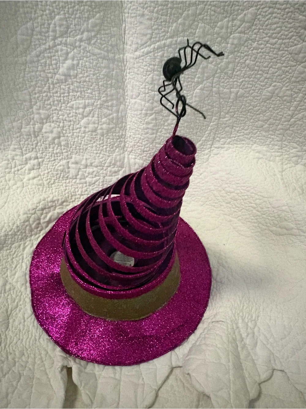 Pier 1 Magenta Glitter Spiral Witch Hat with Spider Accent